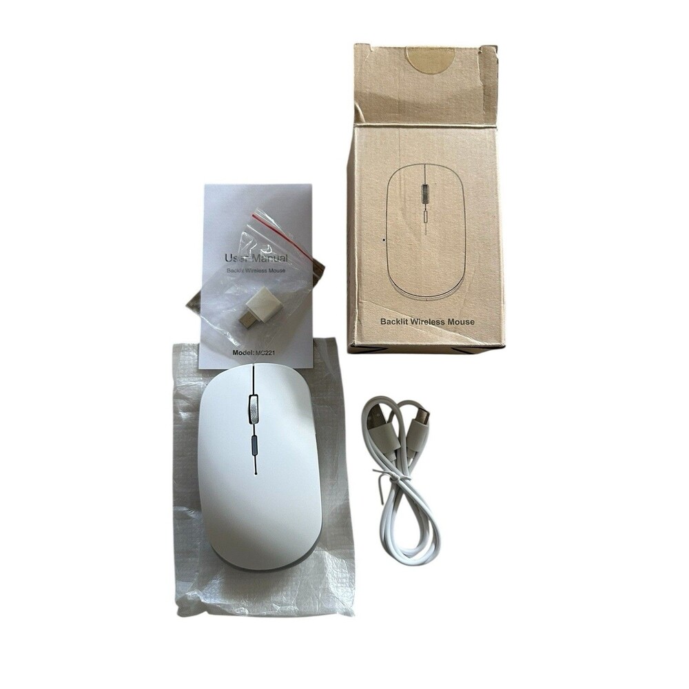 NEW Led Backlit White Wireless Computer Mouse Rechargeable Model MC221
